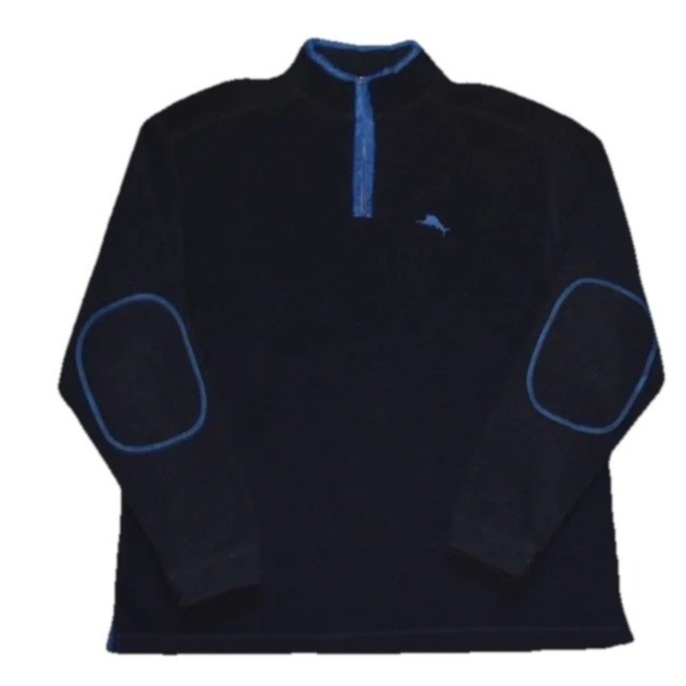 Tommy Bahama 1/4 Zip Sweater Men's Medium Black  Blue Pullover Sweatshirt